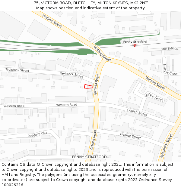 75, VICTORIA ROAD, BLETCHLEY, MILTON KEYNES, MK2 2NZ: Location map and indicative extent of plot