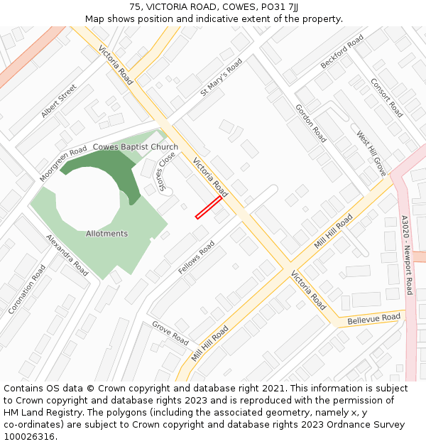 75, VICTORIA ROAD, COWES, PO31 7JJ: Location map and indicative extent of plot