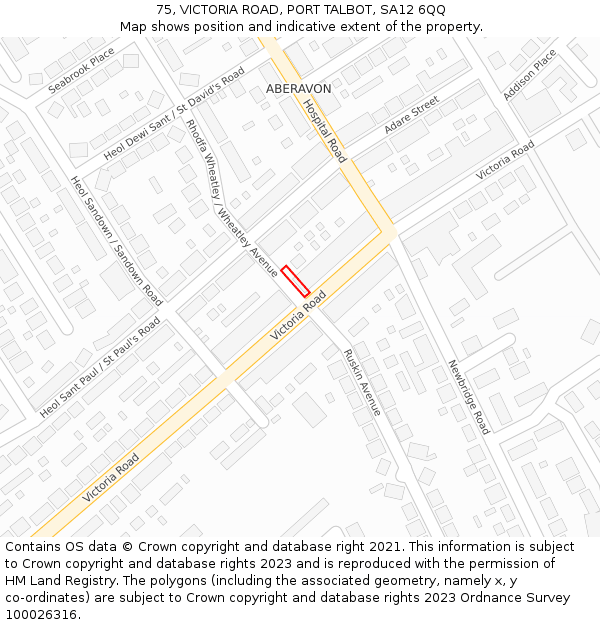 75, VICTORIA ROAD, PORT TALBOT, SA12 6QQ: Location map and indicative extent of plot