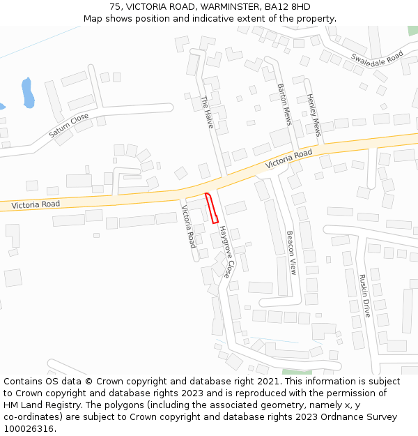75, VICTORIA ROAD, WARMINSTER, BA12 8HD: Location map and indicative extent of plot