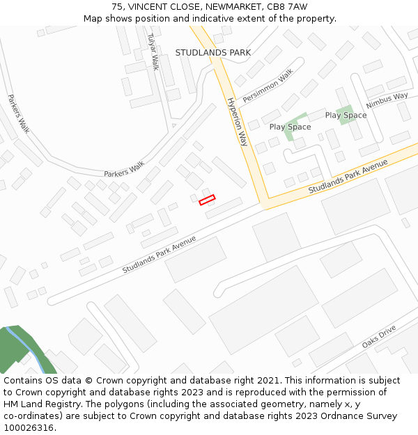 75, VINCENT CLOSE, NEWMARKET, CB8 7AW: Location map and indicative extent of plot