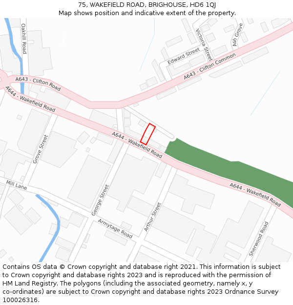 75, WAKEFIELD ROAD, BRIGHOUSE, HD6 1QJ: Location map and indicative extent of plot