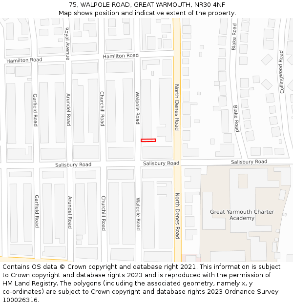 75, WALPOLE ROAD, GREAT YARMOUTH, NR30 4NF: Location map and indicative extent of plot