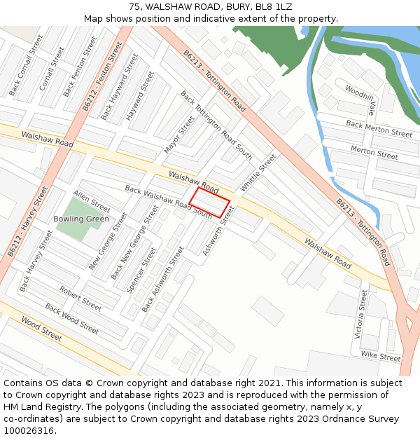 75, WALSHAW ROAD, BURY, BL8 1LZ: Location map and indicative extent of plot