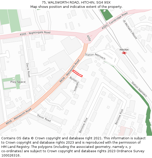 75, WALSWORTH ROAD, HITCHIN, SG4 9SX: Location map and indicative extent of plot