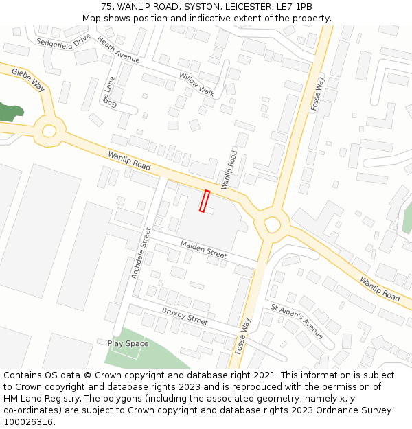 75, WANLIP ROAD, SYSTON, LEICESTER, LE7 1PB: Location map and indicative extent of plot