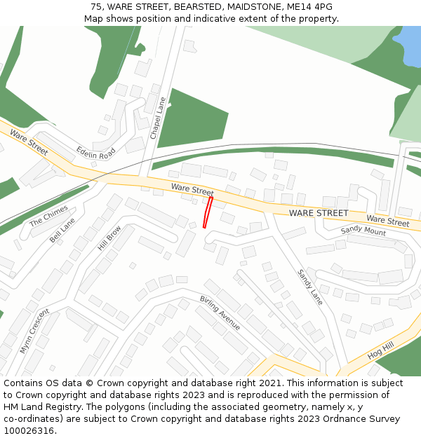 75, WARE STREET, BEARSTED, MAIDSTONE, ME14 4PG: Location map and indicative extent of plot