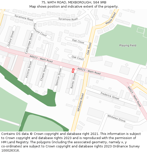 75, WATH ROAD, MEXBOROUGH, S64 9RB: Location map and indicative extent of plot