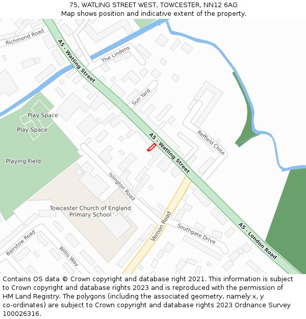 75, WATLING STREET WEST, TOWCESTER, NN12 6AG: Location map and indicative extent of plot