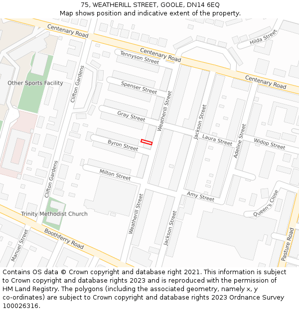 75, WEATHERILL STREET, GOOLE, DN14 6EQ: Location map and indicative extent of plot