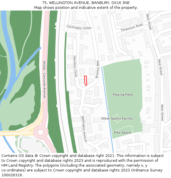 75, WELLINGTON AVENUE, BANBURY, OX16 3NE: Location map and indicative extent of plot