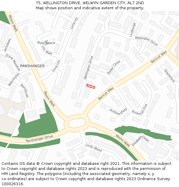 75, WELLINGTON DRIVE, WELWYN GARDEN CITY, AL7 2ND: Location map and indicative extent of plot