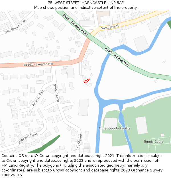 75, WEST STREET, HORNCASTLE, LN9 5AF: Location map and indicative extent of plot