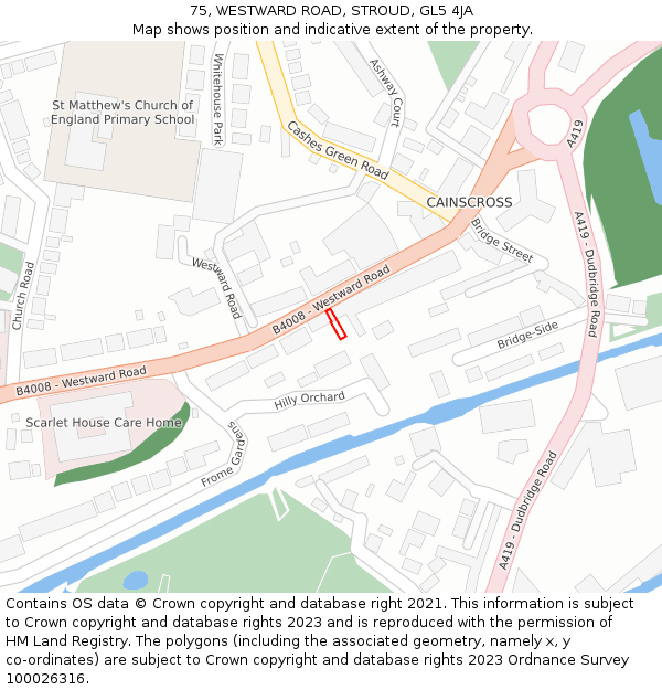 75, WESTWARD ROAD, STROUD, GL5 4JA: Location map and indicative extent of plot