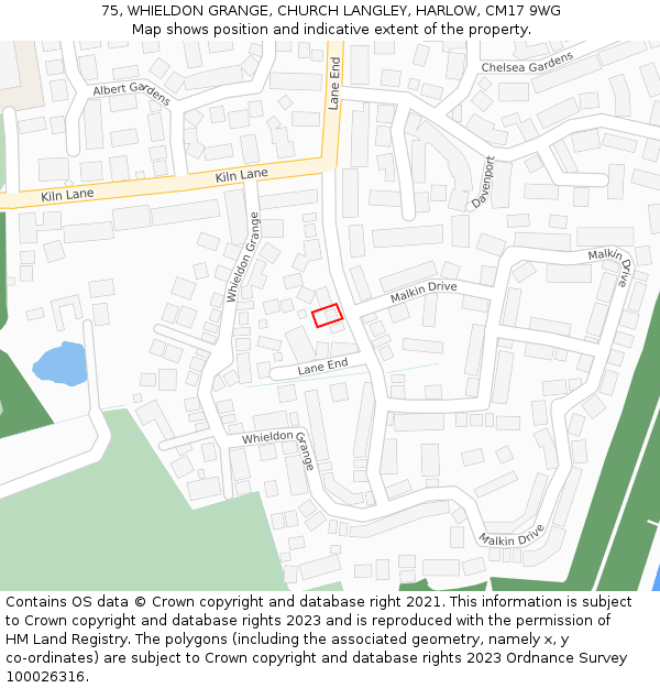 75, WHIELDON GRANGE, CHURCH LANGLEY, HARLOW, CM17 9WG: Location map and indicative extent of plot