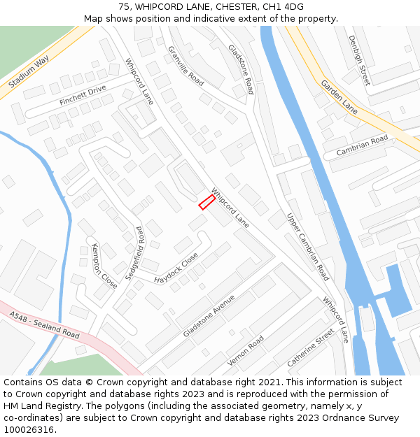 75, WHIPCORD LANE, CHESTER, CH1 4DG: Location map and indicative extent of plot