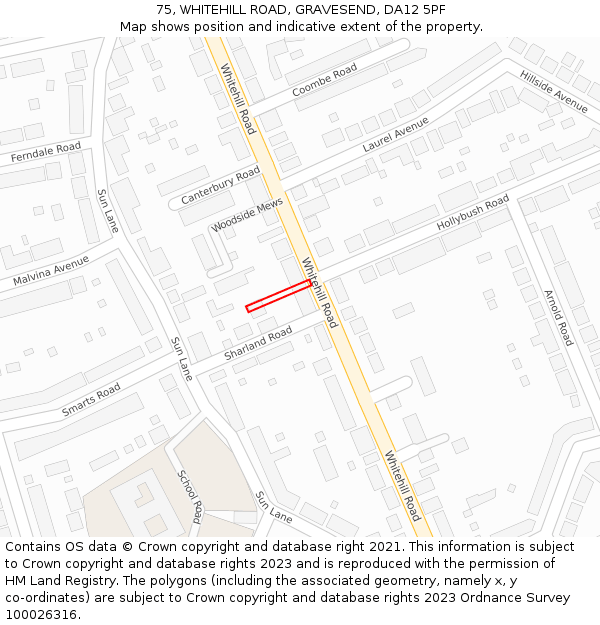 75, WHITEHILL ROAD, GRAVESEND, DA12 5PF: Location map and indicative extent of plot