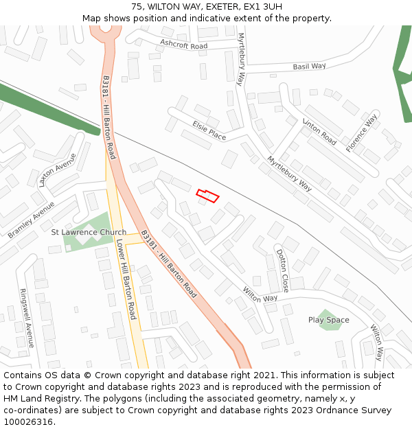 75, WILTON WAY, EXETER, EX1 3UH: Location map and indicative extent of plot