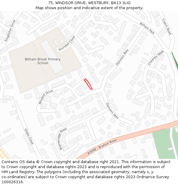 75, WINDSOR DRIVE, WESTBURY, BA13 3UG: Location map and indicative extent of plot