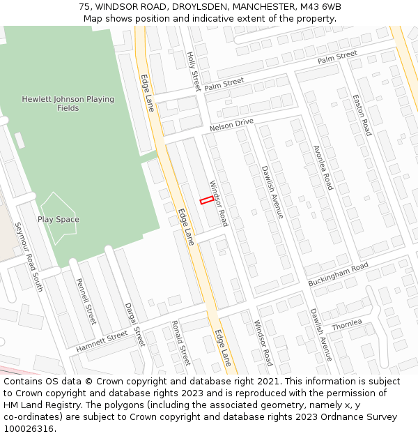 75, WINDSOR ROAD, DROYLSDEN, MANCHESTER, M43 6WB: Location map and indicative extent of plot