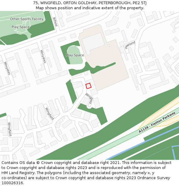 75, WINGFIELD, ORTON GOLDHAY, PETERBOROUGH, PE2 5TJ: Location map and indicative extent of plot