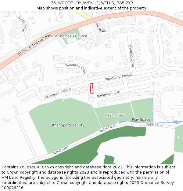 75, WOODBURY AVENUE, WELLS, BA5 2XP: Location map and indicative extent of plot