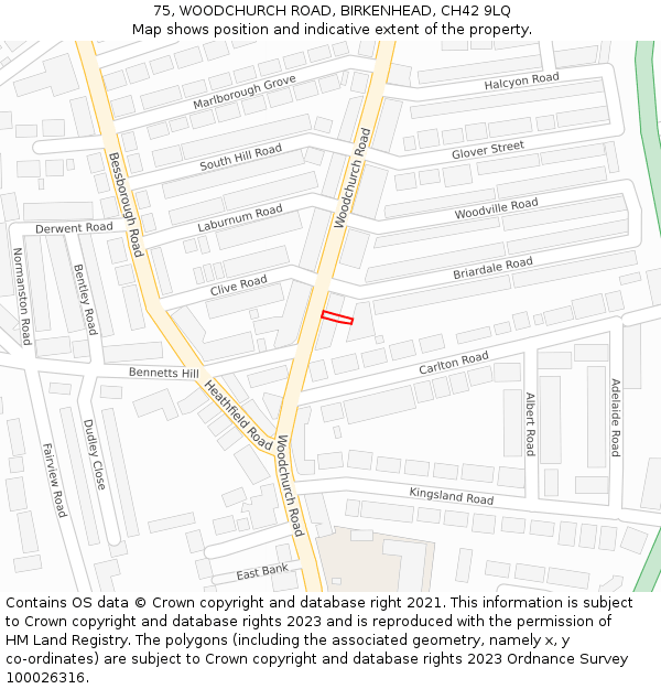 75, WOODCHURCH ROAD, BIRKENHEAD, CH42 9LQ: Location map and indicative extent of plot