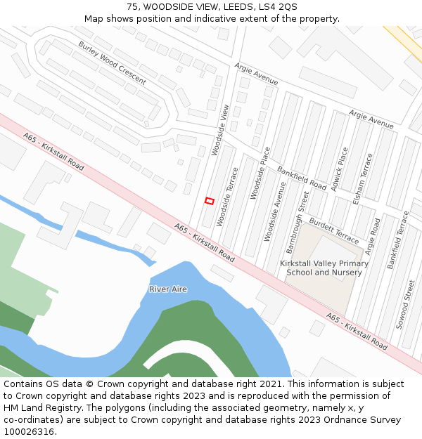 75, WOODSIDE VIEW, LEEDS, LS4 2QS: Location map and indicative extent of plot