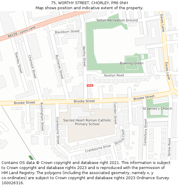 75, WORTHY STREET, CHORLEY, PR6 0NH: Location map and indicative extent of plot