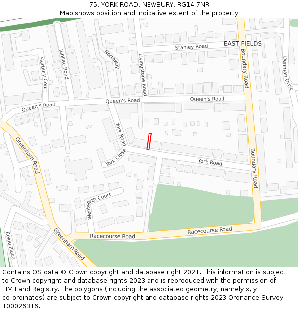 75, YORK ROAD, NEWBURY, RG14 7NR: Location map and indicative extent of plot
