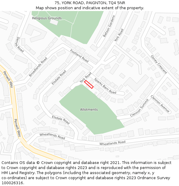 75, YORK ROAD, PAIGNTON, TQ4 5NR: Location map and indicative extent of plot
