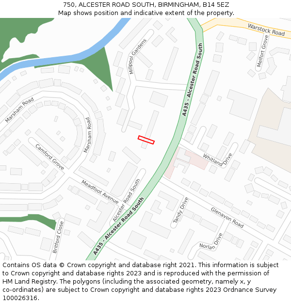 750, ALCESTER ROAD SOUTH, BIRMINGHAM, B14 5EZ: Location map and indicative extent of plot