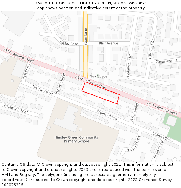 750, ATHERTON ROAD, HINDLEY GREEN, WIGAN, WN2 4SB: Location map and indicative extent of plot