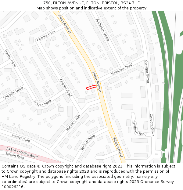 750, FILTON AVENUE, FILTON, BRISTOL, BS34 7HD: Location map and indicative extent of plot