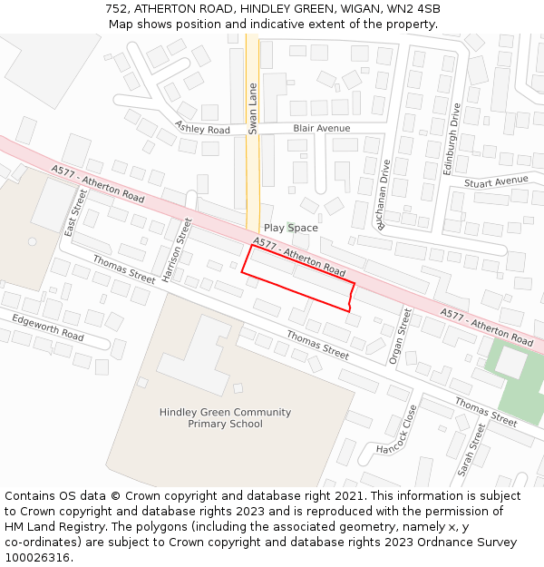 752, ATHERTON ROAD, HINDLEY GREEN, WIGAN, WN2 4SB: Location map and indicative extent of plot