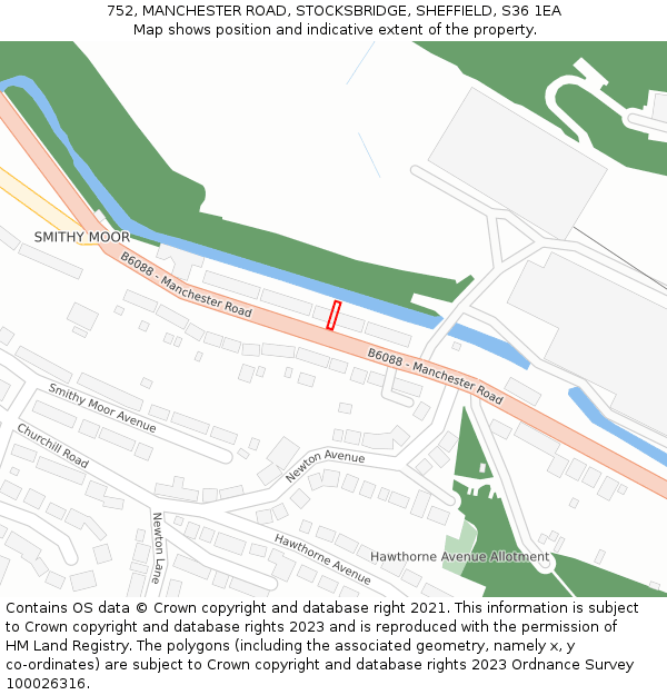 752, MANCHESTER ROAD, STOCKSBRIDGE, SHEFFIELD, S36 1EA: Location map and indicative extent of plot