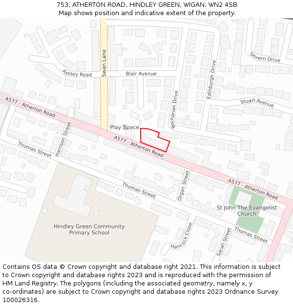 753, ATHERTON ROAD, HINDLEY GREEN, WIGAN, WN2 4SB: Location map and indicative extent of plot