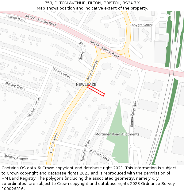 753, FILTON AVENUE, FILTON, BRISTOL, BS34 7JX: Location map and indicative extent of plot