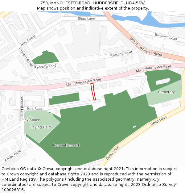 753, MANCHESTER ROAD, HUDDERSFIELD, HD4 5SW: Location map and indicative extent of plot