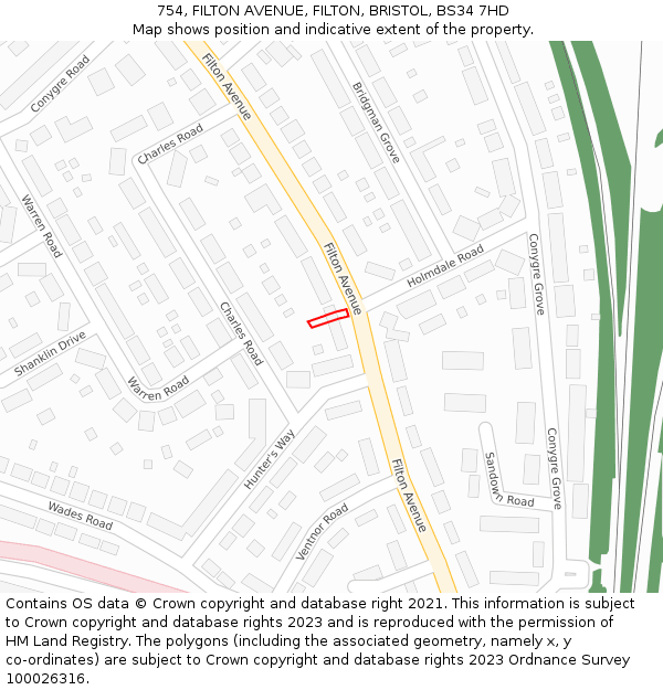 754, FILTON AVENUE, FILTON, BRISTOL, BS34 7HD: Location map and indicative extent of plot