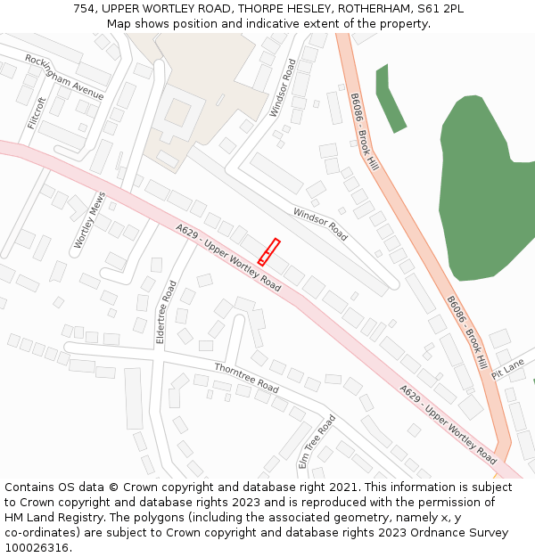 754, UPPER WORTLEY ROAD, THORPE HESLEY, ROTHERHAM, S61 2PL: Location map and indicative extent of plot