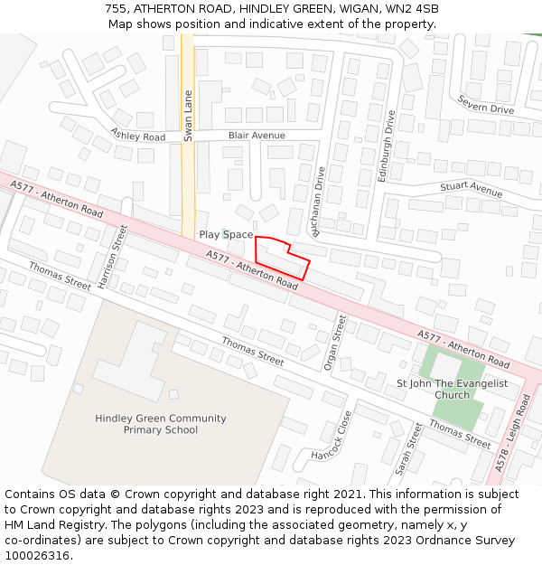 755, ATHERTON ROAD, HINDLEY GREEN, WIGAN, WN2 4SB: Location map and indicative extent of plot