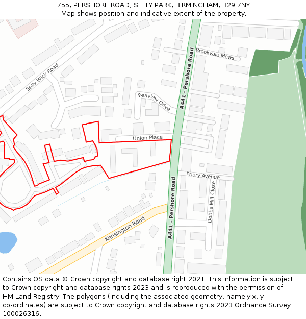 755, PERSHORE ROAD, SELLY PARK, BIRMINGHAM, B29 7NY: Location map and indicative extent of plot