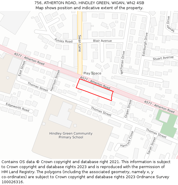 756, ATHERTON ROAD, HINDLEY GREEN, WIGAN, WN2 4SB: Location map and indicative extent of plot