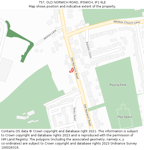 757, OLD NORWICH ROAD, IPSWICH, IP1 6LE: Location map and indicative extent of plot