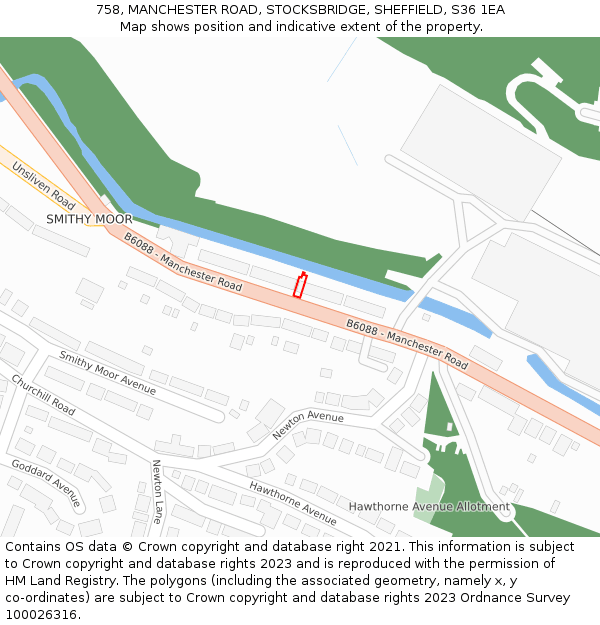 758, MANCHESTER ROAD, STOCKSBRIDGE, SHEFFIELD, S36 1EA: Location map and indicative extent of plot