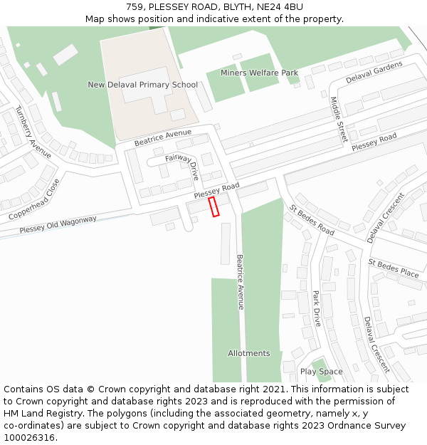 759, PLESSEY ROAD, BLYTH, NE24 4BU: Location map and indicative extent of plot