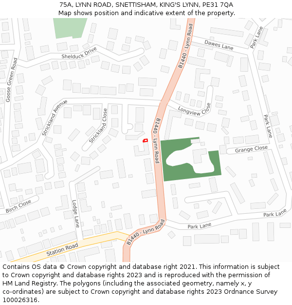 75A, LYNN ROAD, SNETTISHAM, KING'S LYNN, PE31 7QA: Location map and indicative extent of plot