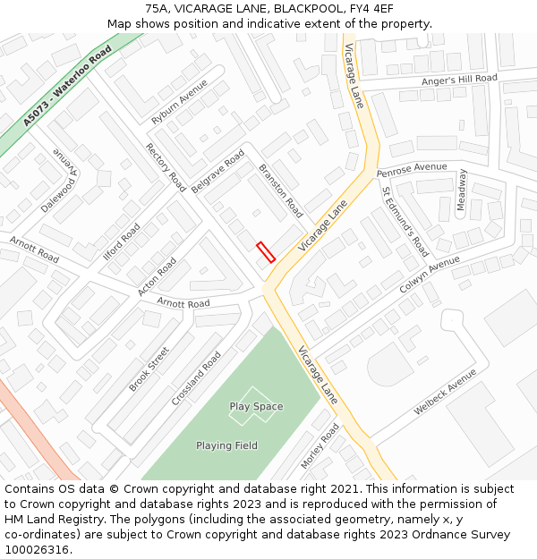75A, VICARAGE LANE, BLACKPOOL, FY4 4EF: Location map and indicative extent of plot