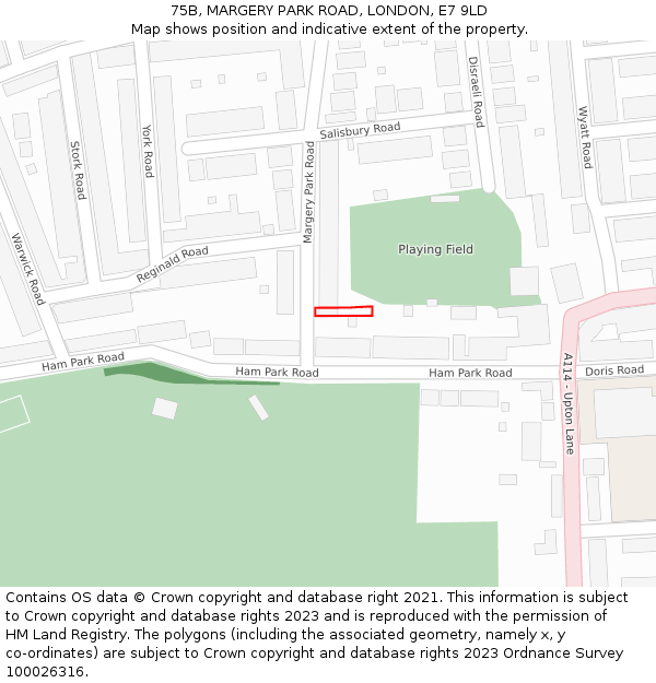 75B, MARGERY PARK ROAD, LONDON, E7 9LD: Location map and indicative extent of plot